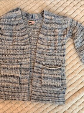 SO Gray and Blue Striped Kids Cardigan with Pockets